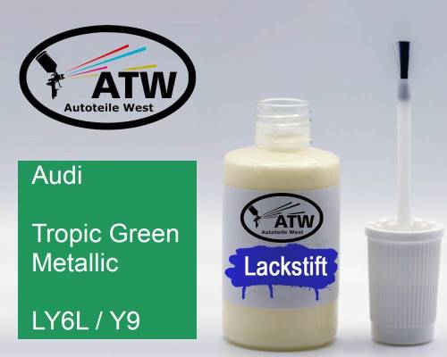 Audi, Tropic Green Metallic, LY6L / Y9: 20ml Lackstift, von ATW Autoteile West.